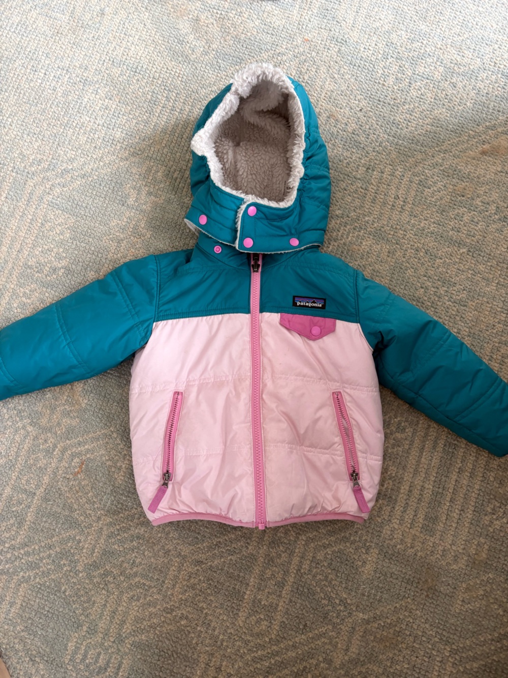Patagonia kids reversible jacket - sherpa-lined, 3T